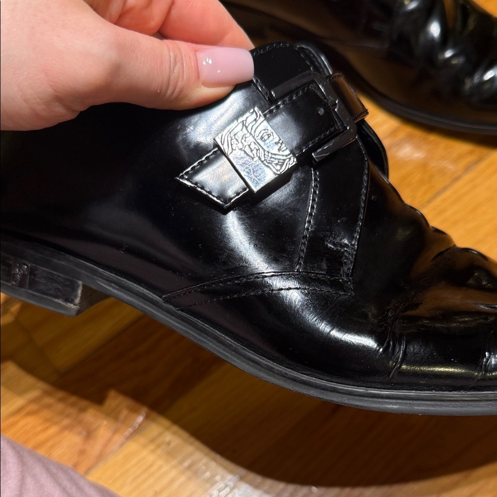 Versace Collection Shiny Black Leather Derbys Size 11 - Picture 3 of 9